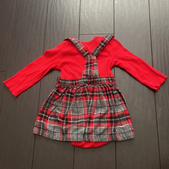 Carter’s Baby Girls 2 PC Outfit Red Shirt & Gray Plaid Jumper Dress Set 12M - Picture 5 of 8